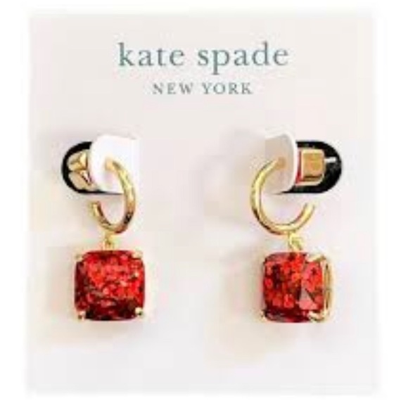 KATE SPADE NEW YORK Square Glitter Stone Charm Huggie Hoop Earrings - Picture 6 of 8